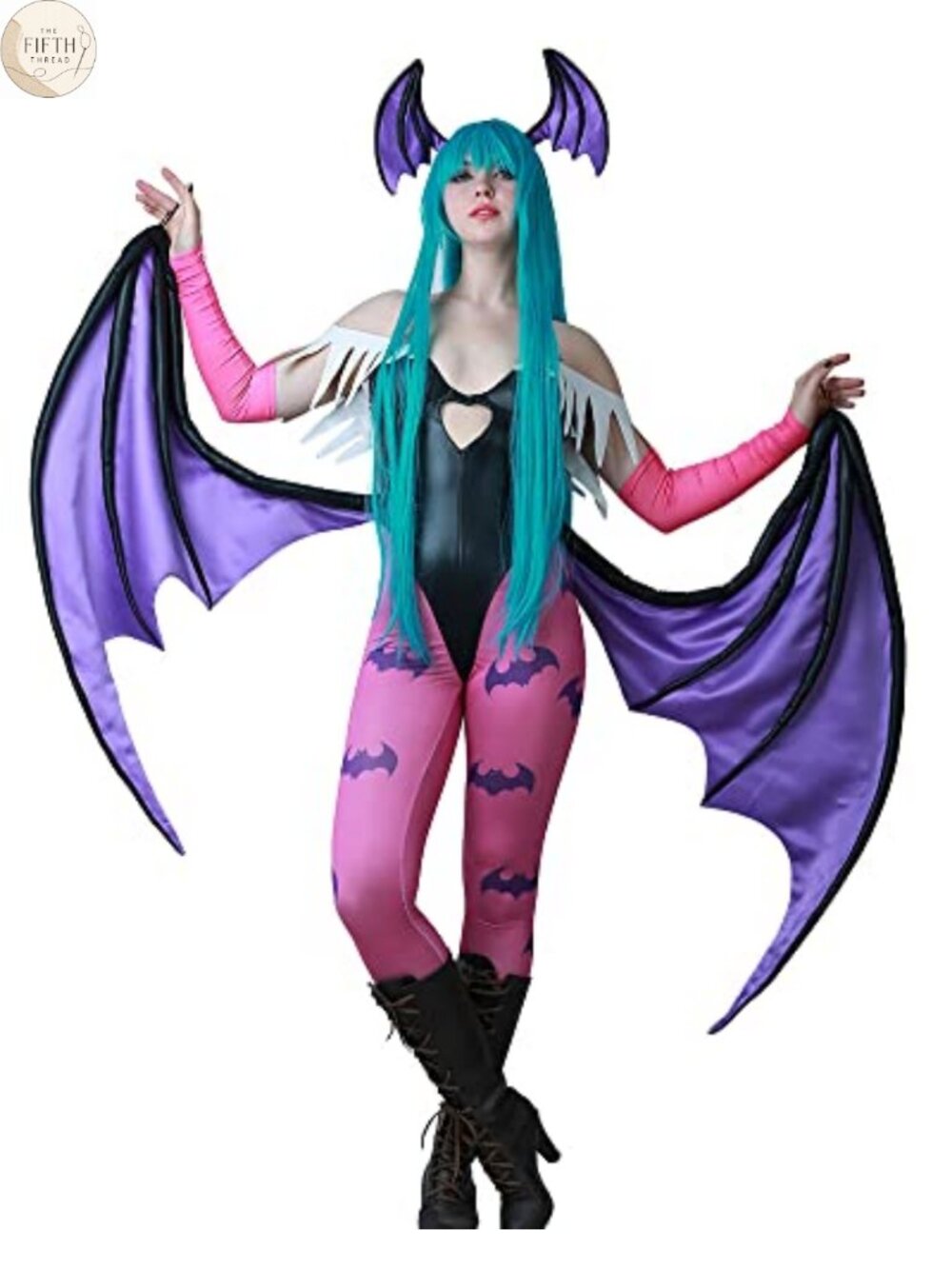 Women's Evil Cosplay Costume Set: Leotard, Leggings, Wings, Headdress, Gloves